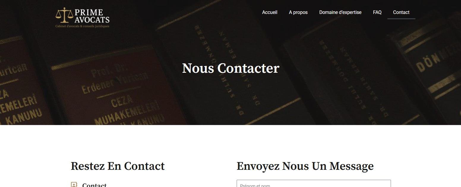 Page Contact du site démo Prime Avocats