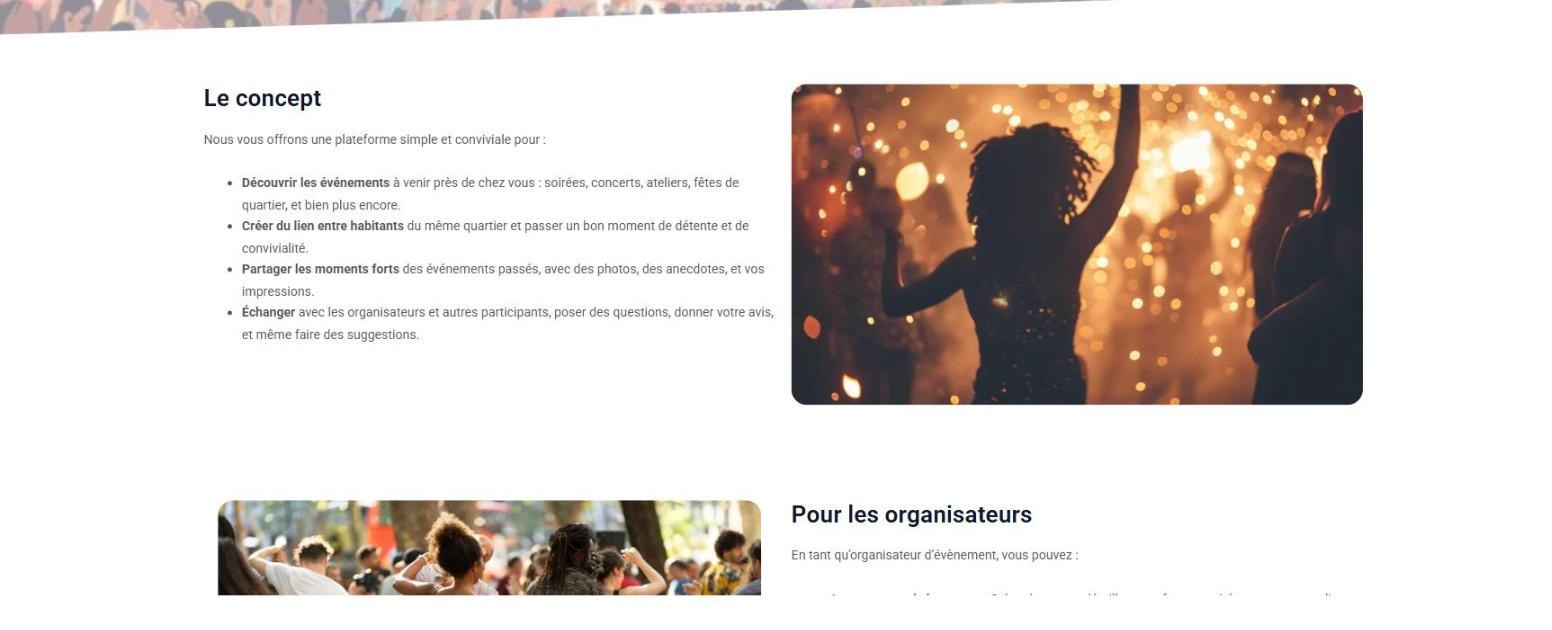 Section Le concept du site Le Forum : découvrir les évènements et créer du lien entre habitants