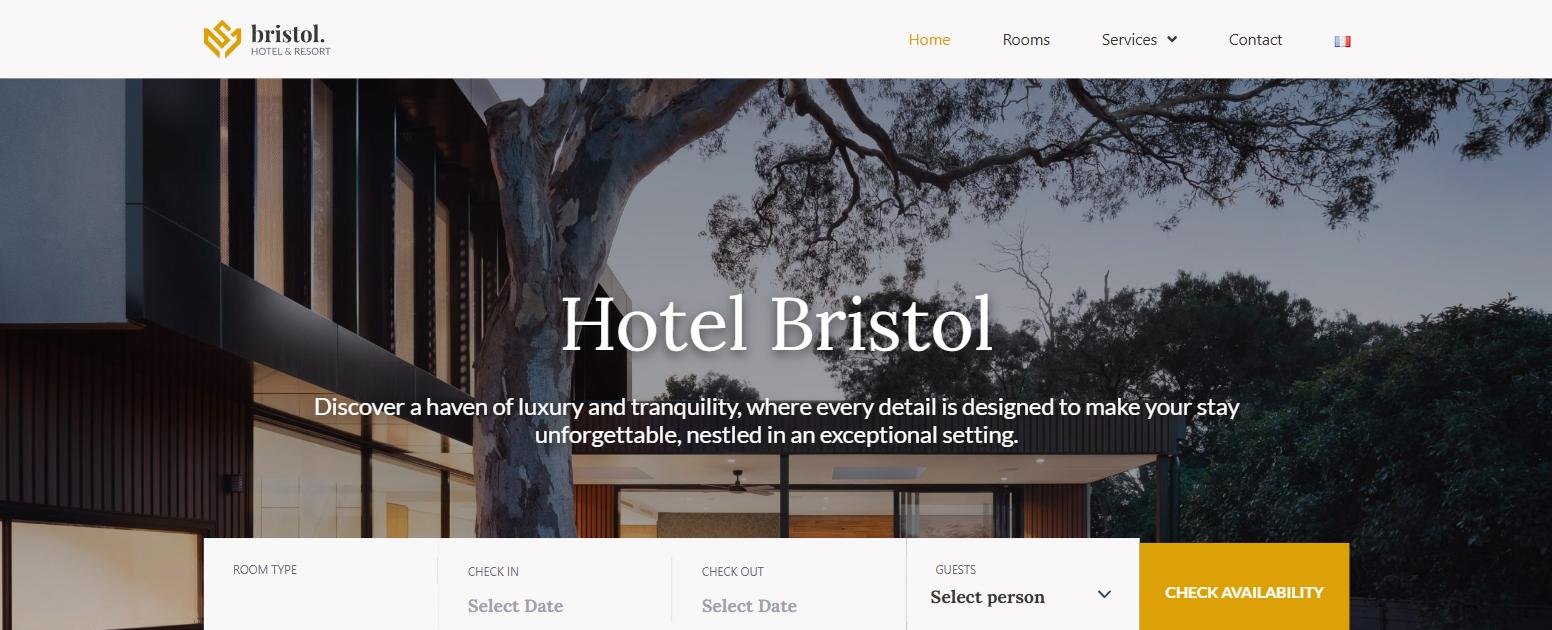 Version anglaise du site démo Hôtel Bristol