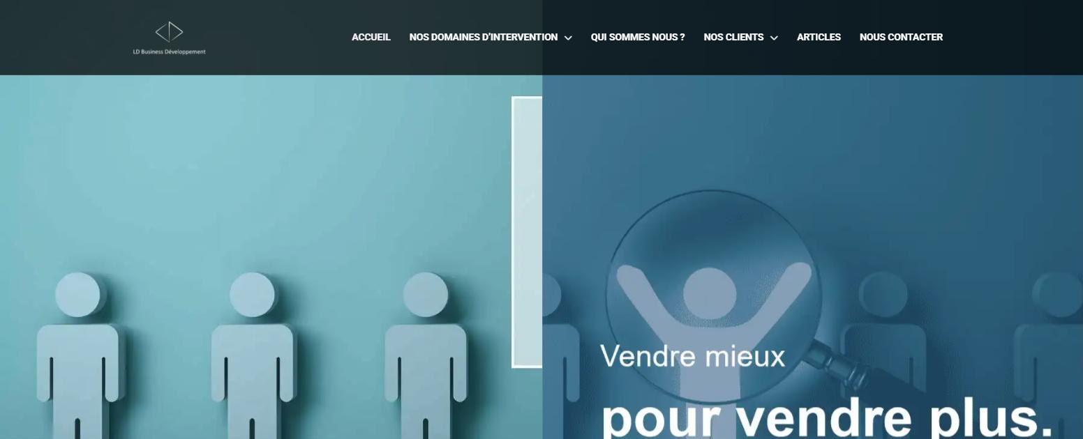 Page d'accueil du site LD Business Développement, cabinet de conseil et formation commerciale, réalisé avec WordPress