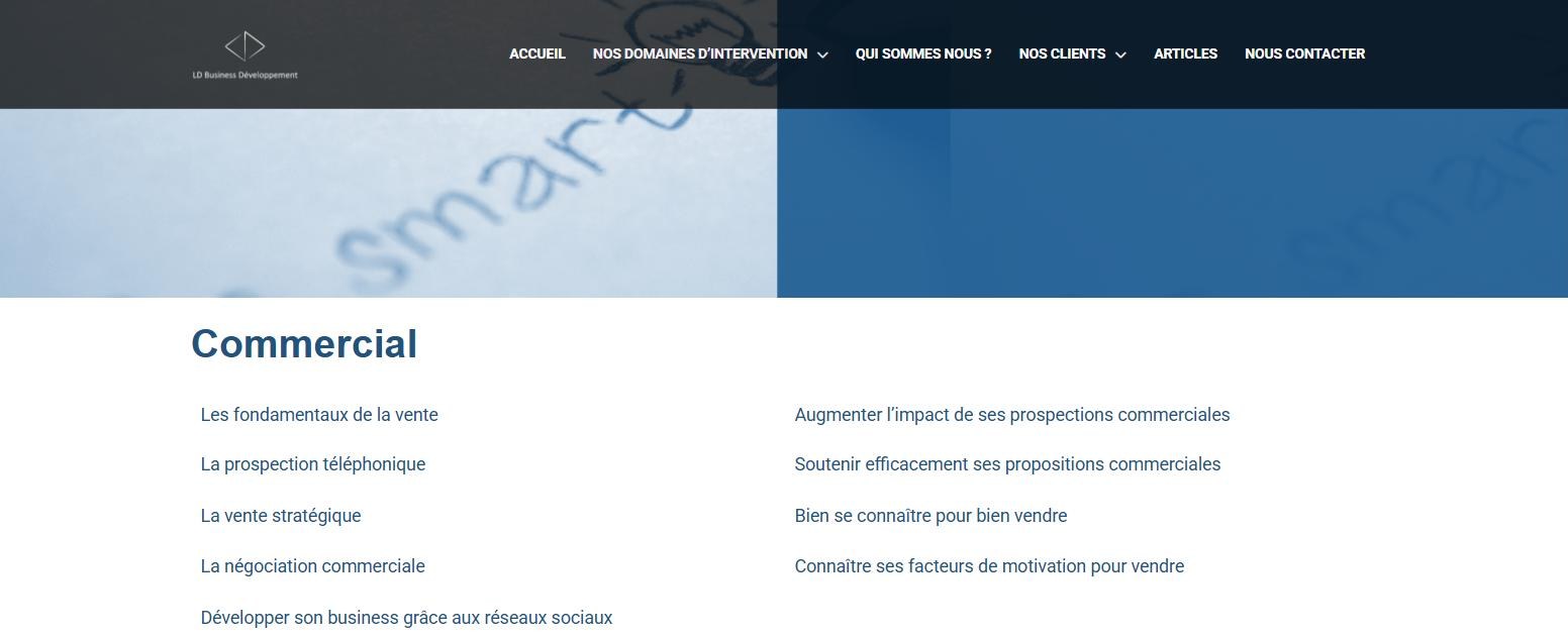 Page Commercial du site LD-BD listant les formations à la vente