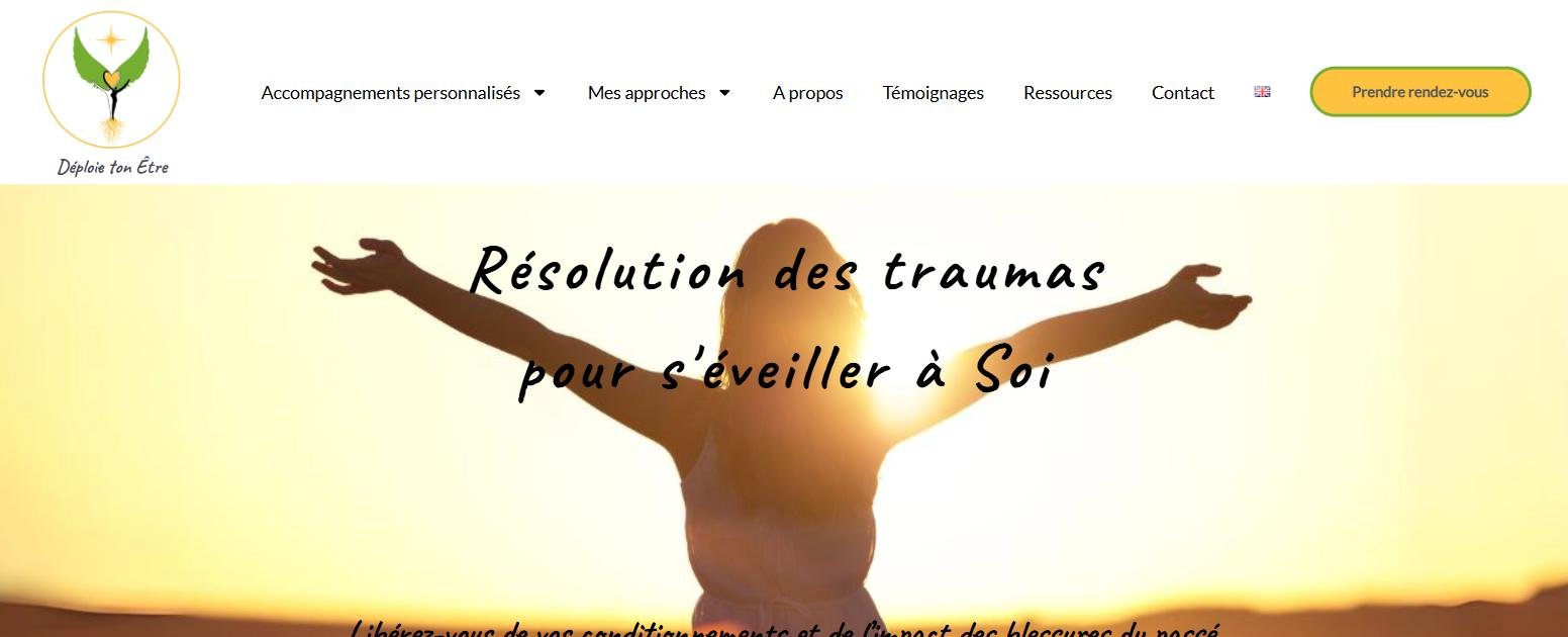 Page d'accueil du site Déploie ton Être, thérapeute, réalisé avec WordPress